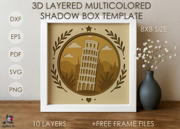 Leaning Tower of Pisa Shadow Box SVG